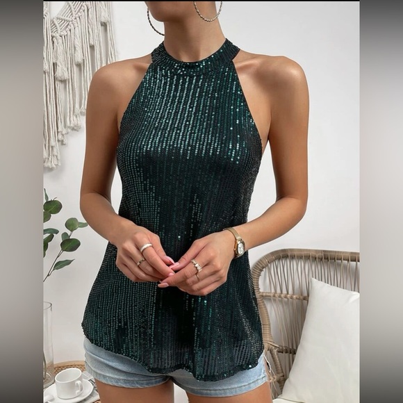 Luxe silver sequins halter  top - Picture 15 of 16